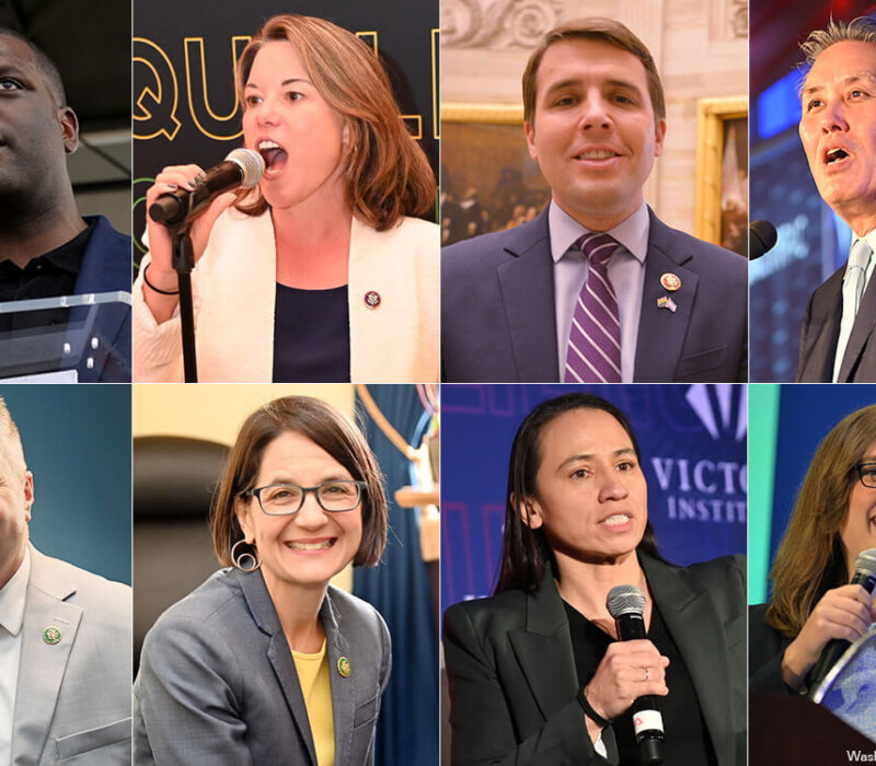 Los candidatos LGBTQ a seguir en estas elecciones incluyen (de arriba a la izquierda, en el sentido de las agujas del reloj): el exrepresentante estadounidense Mondaire Jones (D-N.Y.), la representante estadounidense Angie Craig (D-Minn.), el representante estadounidense Chris Pappas (D-N.H.), el representante estadounidense Mark Takano (D-Calif.), la senadora estatal de Delaware Sarah McBride (D), la representante estadounidense Sharice Davids (D-Kansas), la representante estadounidense Becca Balint (D-Vt.) y el representante estadounidense Eric Sorensen (D-Ill.). (Fotos de Washington Blade por Michael Key).